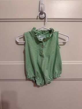 Little English Green and White Striped Sleeveless One-Piece